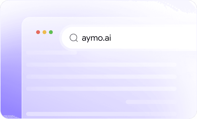 Browser address bar with aymo.ai entered