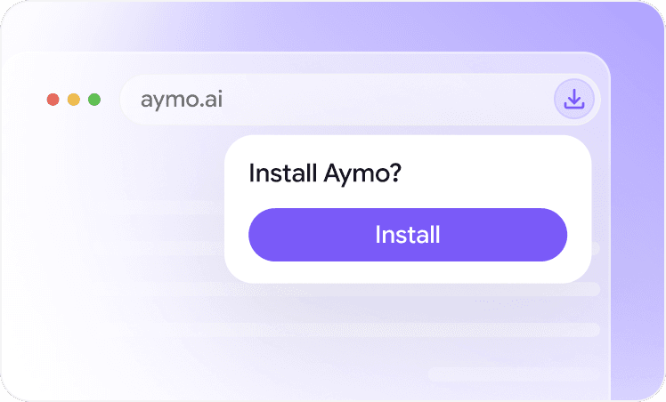 Chrome address bar with the Aymo install icon highlighted